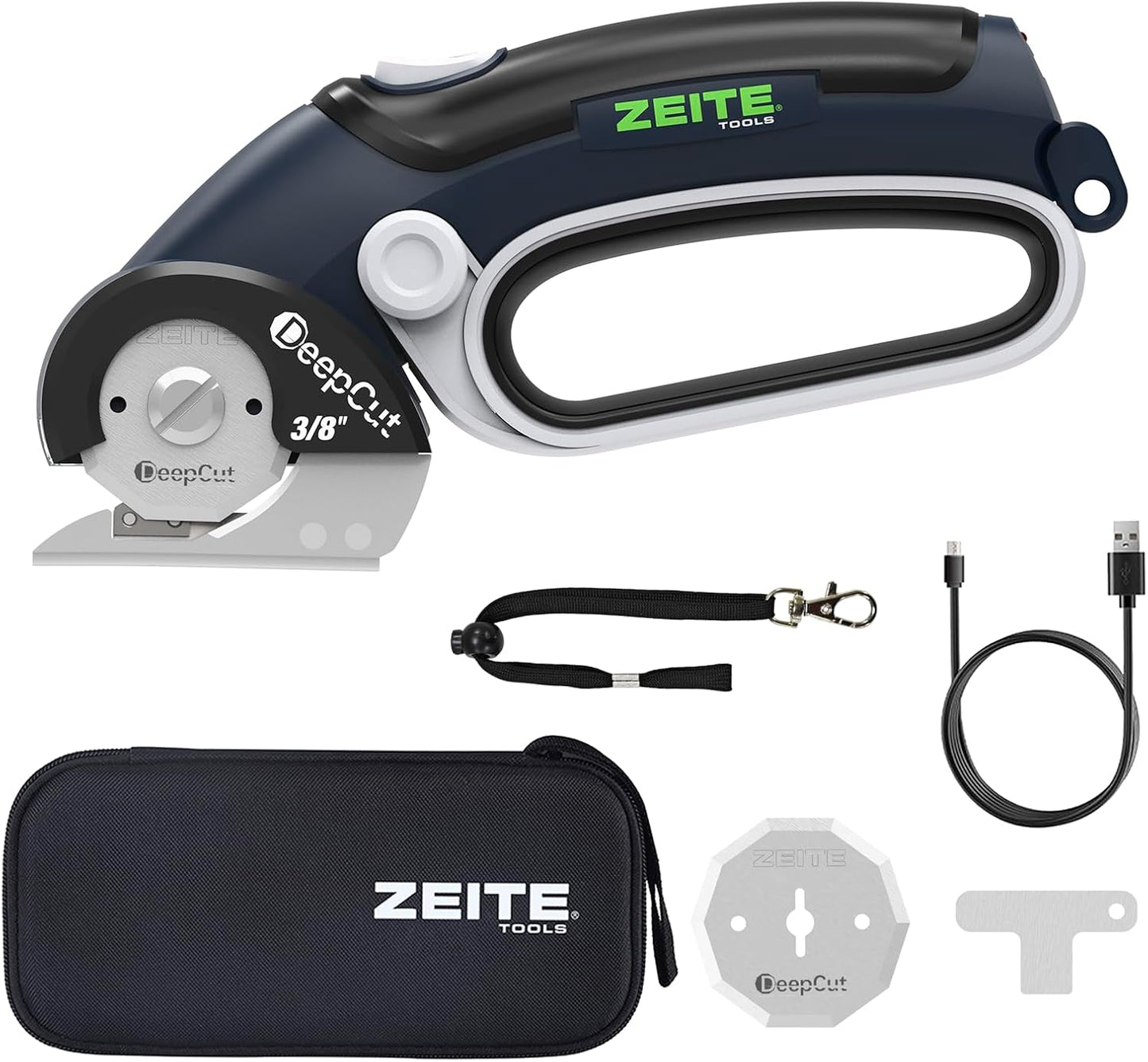 Deepcut 3/8" Electric Cardboard Cutter,Cordless Scissors with LED Light,Storage Box,Rechargeable Powerful Rotary Box Cutter with 2 Blades for Thick Cardboard, Fabric, Carpet, Leather