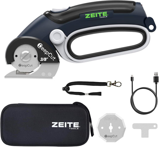 Deepcut 3/8" Electric Cardboard Cutter,Cordless Scissors with LED Light,Storage Box,Rechargeable Powerful Rotary Box Cutter with 2 Blades for Thick Cardboard, Fabric, Carpet, Leather