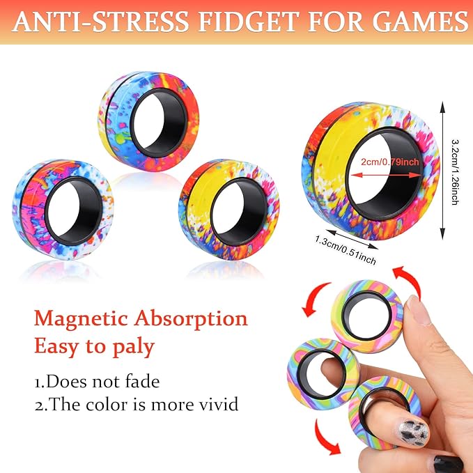 Cevioce 3Pcs Magnetic Rings Fidget Toy Set, Idea ADHD Anxiety Magnetic Fidget - Image 3