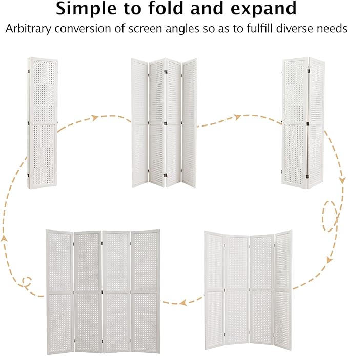 Room Divider Freestanding Folding Pegboard Privacy Screen 4-Panel Display Stand - Image 4