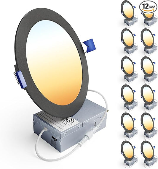 Ensenior 12 Pack 6 Inch LED Recessed Ceiling Light Black, 2700K-5000K 5CCT by Ensenior