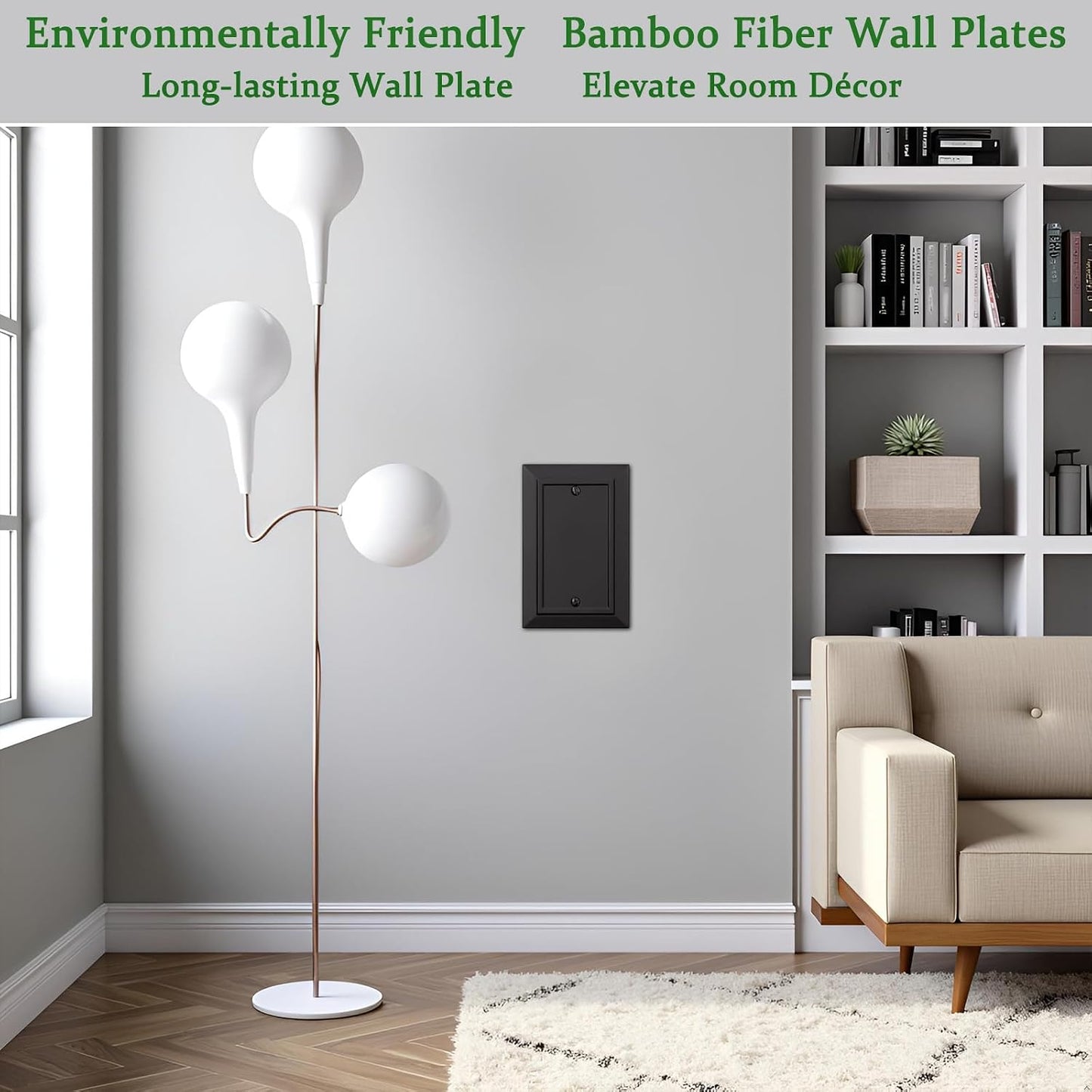 Classic Architecture Wall Plates,Light Switch covers, Electrical Outlet Covers, Duplex receptacle wall plates,Mid Size Bamboo Fiber Material Switch plates Matte Black (1 Gang Blank 4PK)