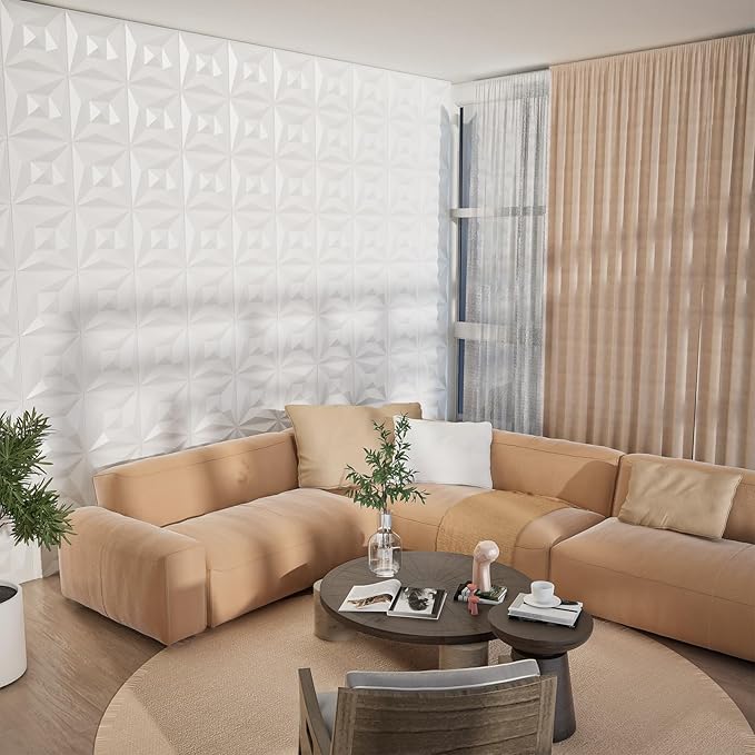 Greymond White PVC 3D Wall Panels, 33 Pack 11.8''x11.8''Geometric Design - Image 3