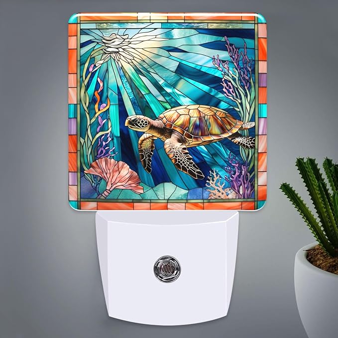 PODMemory Sea Turtle Stained Glass Night Lights Plug into Wall by PODMemory