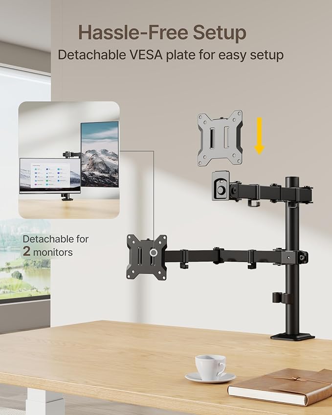 monTEK Dual Monitor Stand for 17"–32” Computer, Adjustable Height Stable - Image 6
