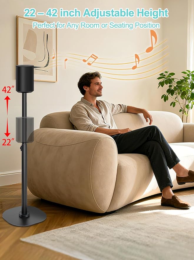 Haturi Speaker Stands Pair for Sonos ERA 100 & 300 Adjustable 22”–42” Floor - Image 3