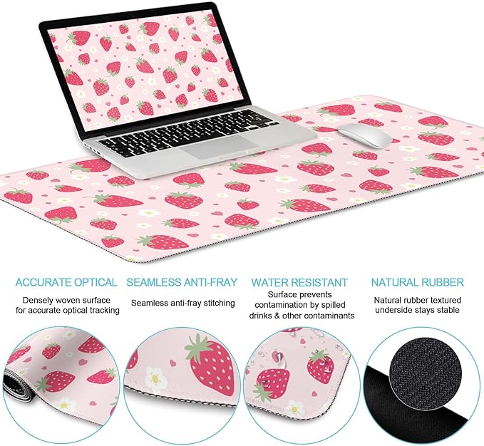 LIMKRIAN Strawberry Mouse Pad Desk Mat Set, Large Gaming Mousepad Wrist Support - Image 3