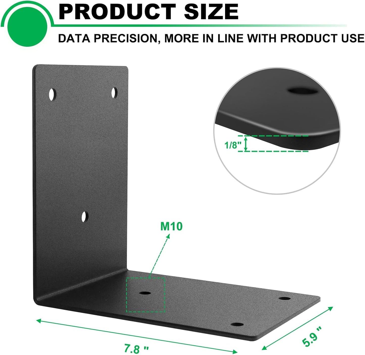 4 Pack 8x6 Corner Angle Brackets for Wood Thickness 1/8" | Heavy Duty 90 Degree L Post Bracket for Wood 6X6 Black