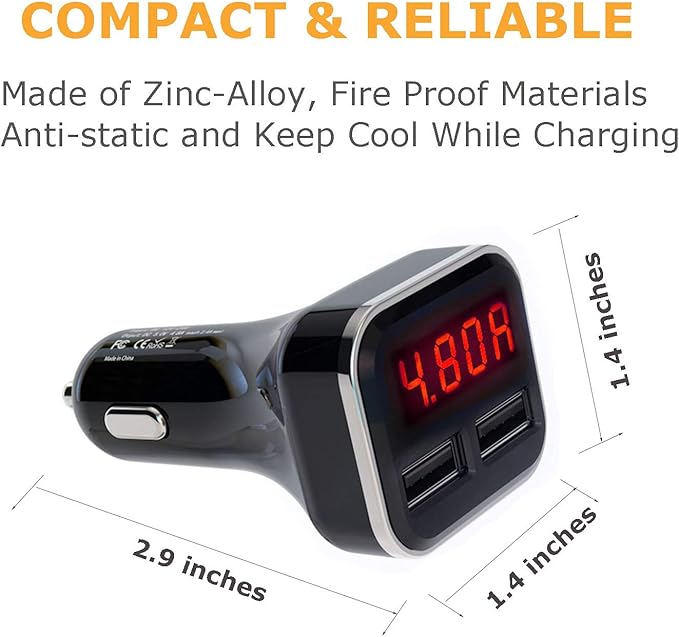 Jebsens 4.8A 24W Dual USB Car Charger Volt Meter Car Battery Monitor - Image 4