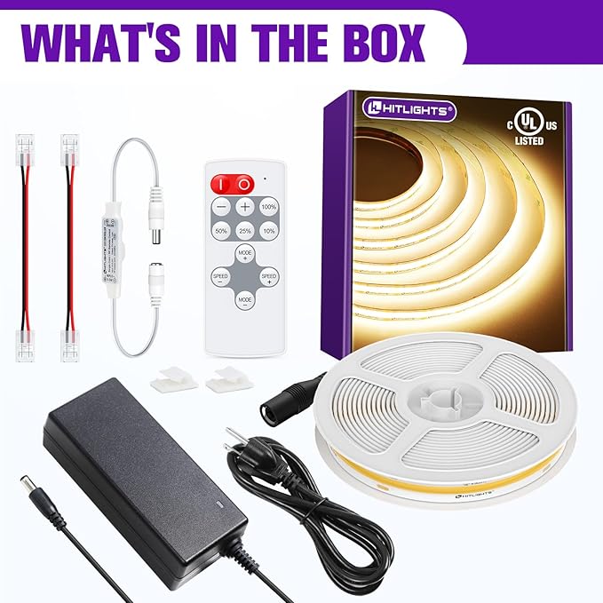HitLights COB LED Strip Lights Kit Warm White 3000K, Dimmable Tape Light - Image 7