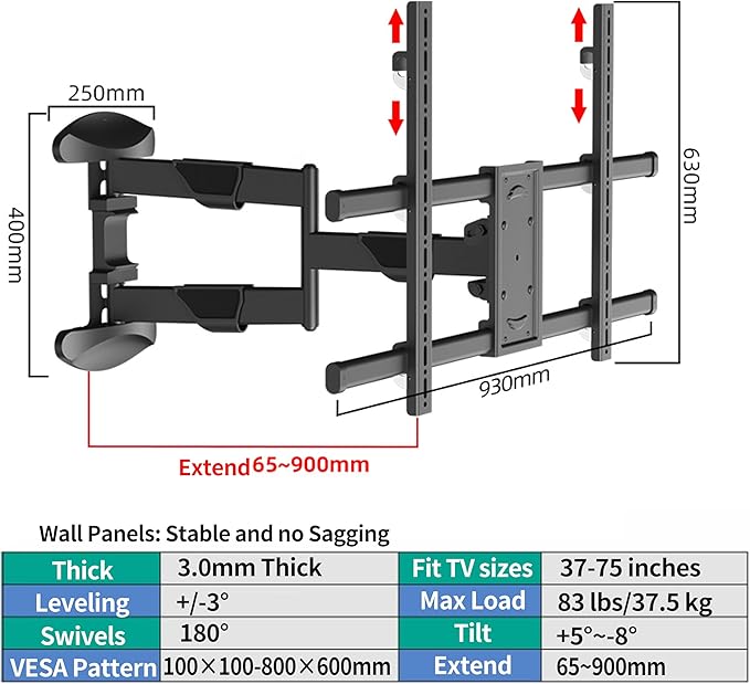 XinleTech 35 Inch Long Arm TV Wall Mount - Image 2