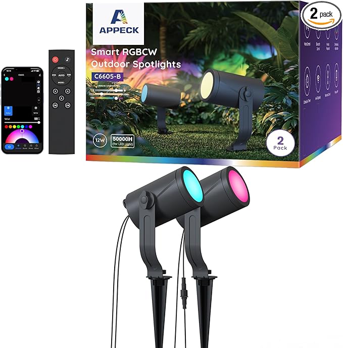 APPECK Smart Outdoor Spot Light 600lm, RGBCW+IC Color Changing Landscape Lights by APPECK