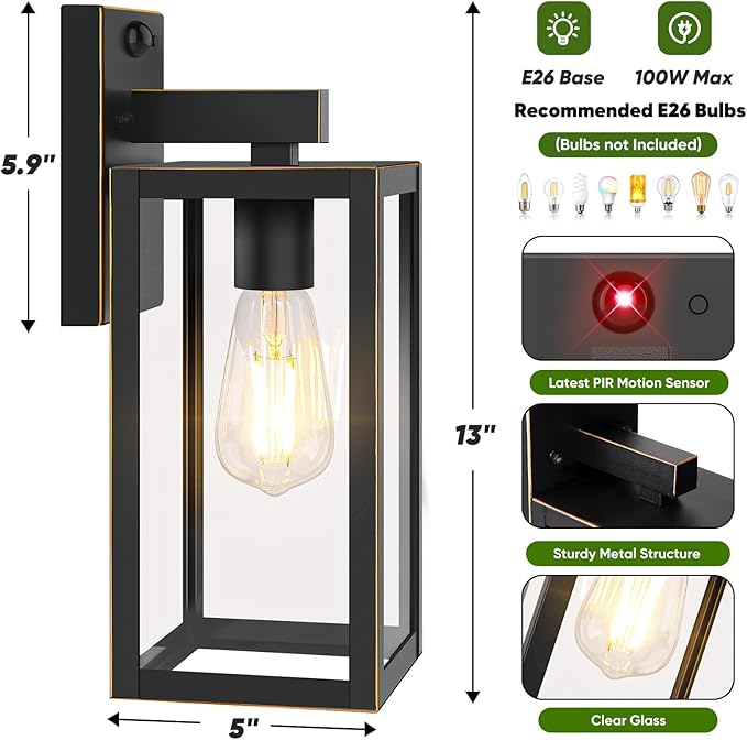 2-Pack Upgraded Motion Sensor Outdoor Wall Lights, Dusk to Dawn Porch Lights - Image 6