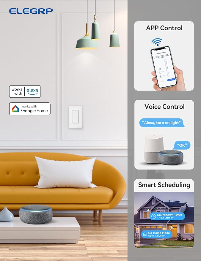ELEGRP Smart Dimmer Light Switch DTR10, Single Pole Setup, 2.4GHz Wi-Fi Touch - Image 3