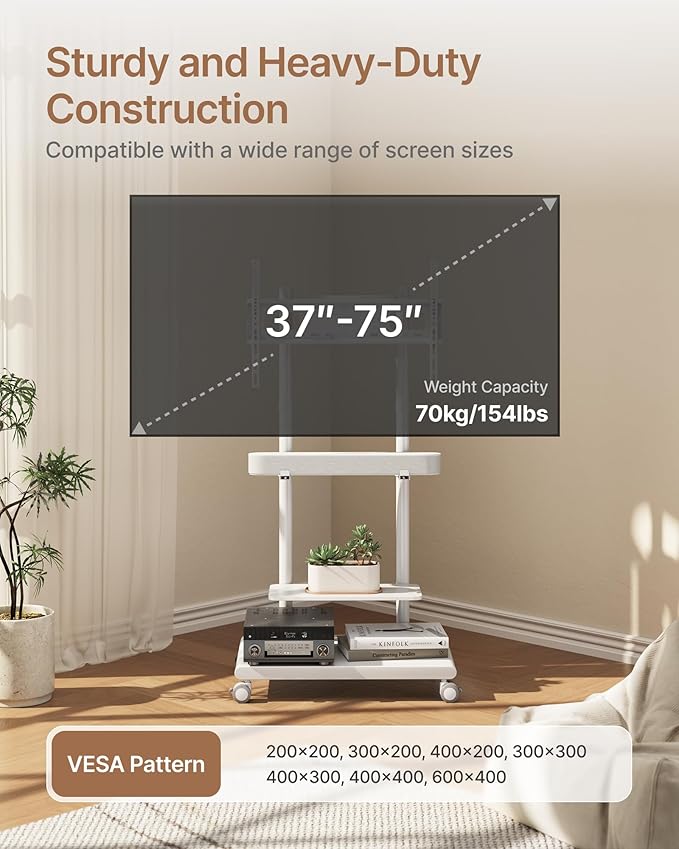 ECOTINY Steel Base Rolling TV Stand - Image 4