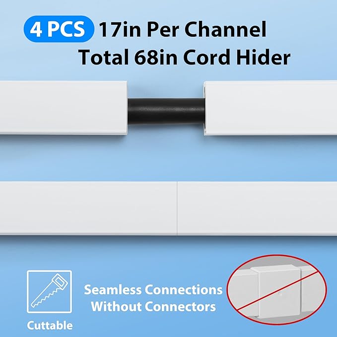 ZhiYo Cord Hider Wall for One Cord, 68in Cord Covers for Wires on Wall - Image 5