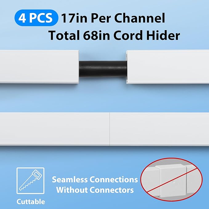 ZhiYo Cord Hider Wall for One Cord, 68in Cord Covers for Wires on Wall - Image 4