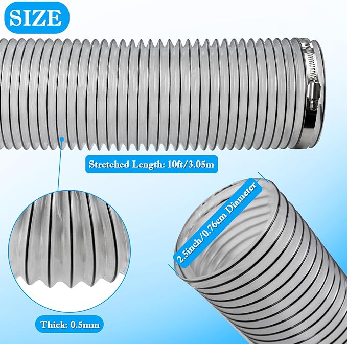 2-1/2"x10'PVC Dust Collection Hose, 2-1/2"Dust Collector Hose - Image 2
