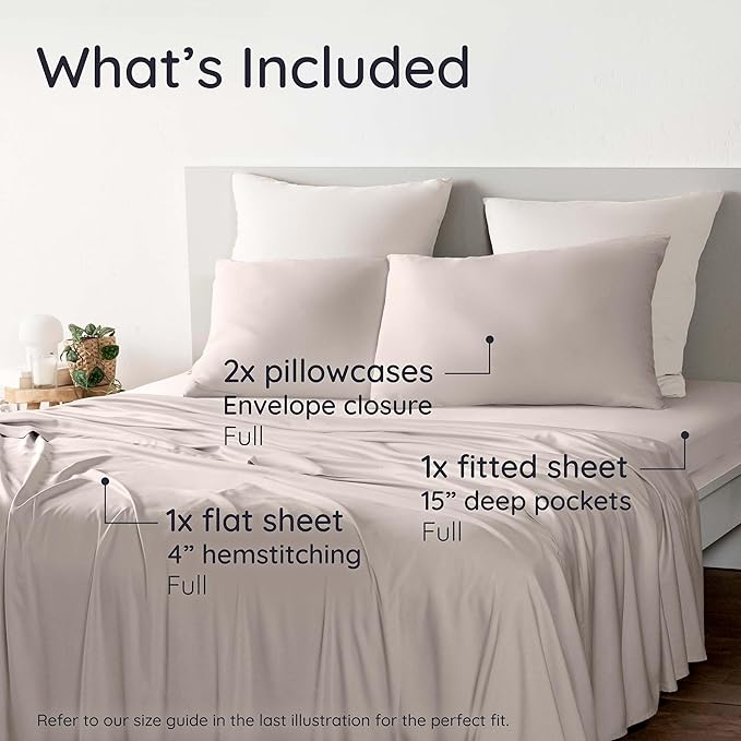 Bambaw 100% Viscose Derived from Bamboo Sheets Full Size Set – 4pcs Cooling - Image 2