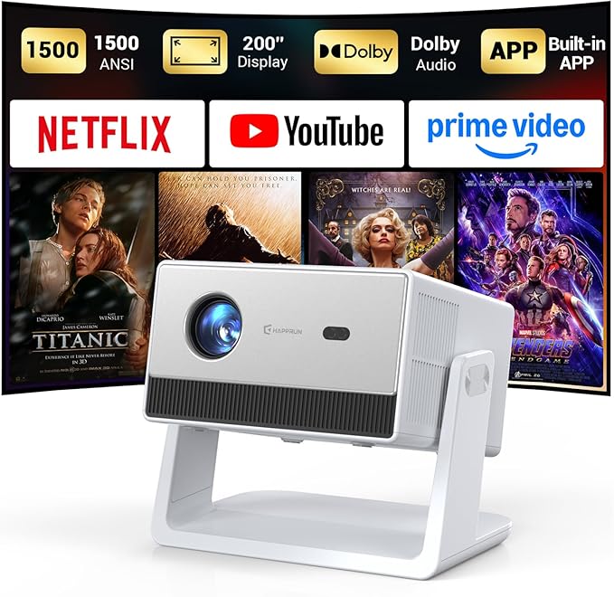 Smart Mini Projector, 1500 ANSI Portable Projector by HAPPRUN
