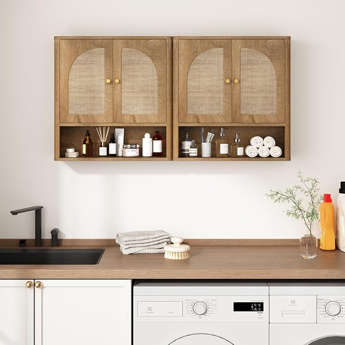 RUSTOWN Rattan Bathroom Wall Cabinet, Over The Toilet Storage Cabinets - Image 5