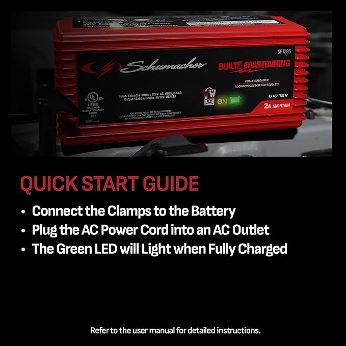 Schumacher Electric 2A Car Battery Charger and Maintainer, 3-in-1 Solution - Image 3