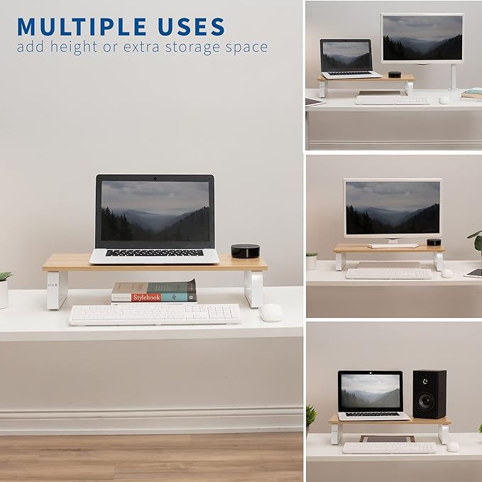 VIVO 24 inch Monitor Stand, Wood and Steel Desktop Riser, Small TV, Ergonomic - Image 6