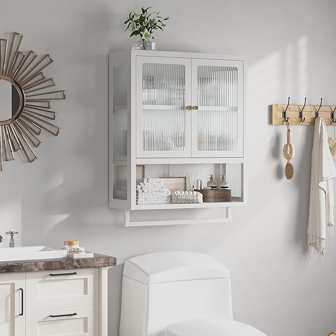 Bathroom Wall Cabinet with 2 Glass Door, Bathroom Medicine Cabinet with Towels - Image 2