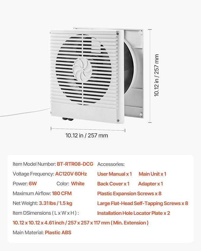 VEVOR Room to Room Fan, Two-Way Airflow Through-the-Wall Fan 8" - Image 7