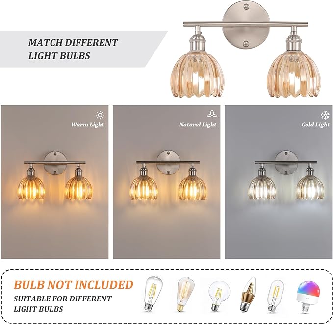 Shenmoyl Bathroom Light Fixtures, 2-Light Vanity Wall Light Over Mirror - Image 4