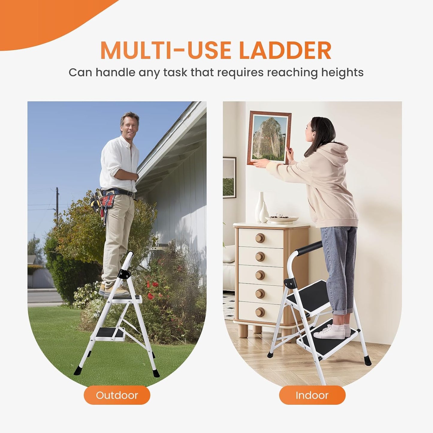 Sweetcrispy 2 Step Ladder, 330lbs Folding Step Stool | Portable Stepping Stool with Wide Anti-Slip Pedal, Sturdy Ladder, Convenient Handrail, Black