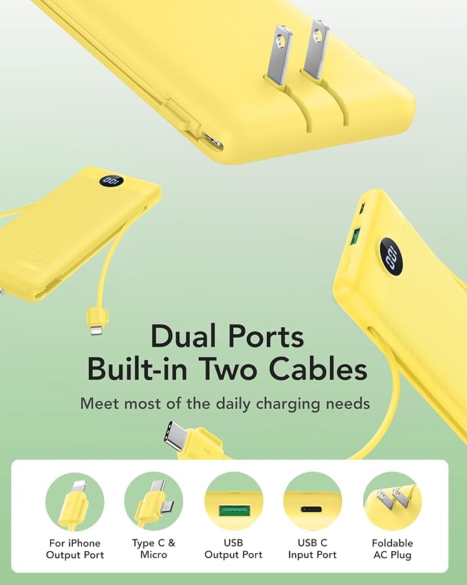 VRURC Portable Charger with Wall Plug, 10000mAh Slim Portable Charger Built in - Image 2