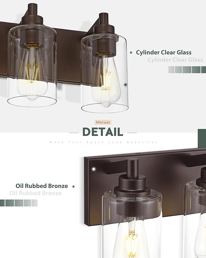METWET 3-Light Bathroom Light Fixtures, Modern Vanity Light - Image 3