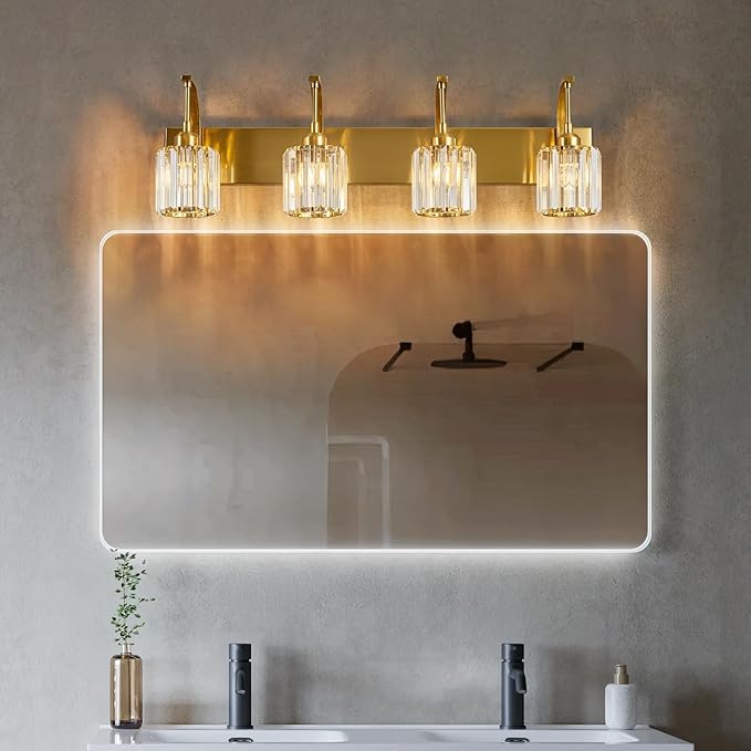 FDPBY 4-Light Crystal Vanity Light, Modern Gold Bathroom Wall Sconce - Image 3