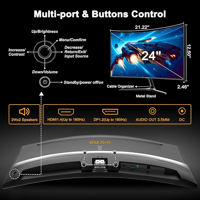 SANSUI 24 Inch Curved Gaming Monitor up to 180Hz MPRT 1ms - Image 4