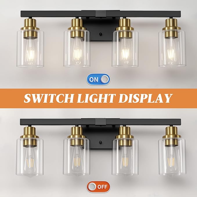 DIKAIDA Bathroom Vanity Light, 4-Light Black and Gold Bathroom Light Fixtures - Image 6