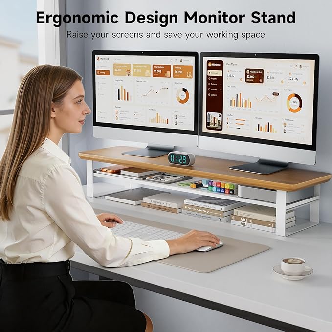 NestNeat Dual Monitor Stand, 35.4 Inch Monitor Stand Riser - Image 6