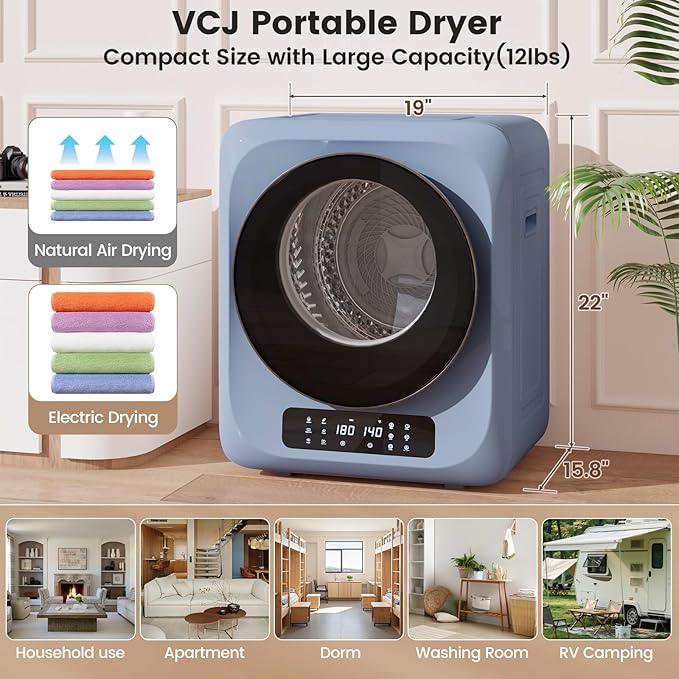 VCJ Portable Dryer for Laundry, 12lbs Clothes Dryer - Image 2