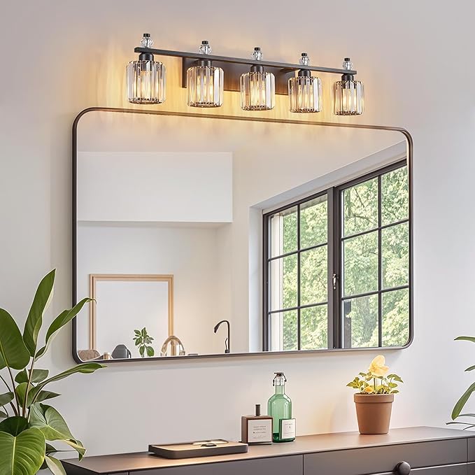 FDPBY Bathroom Vanity Lights 5-Light Sand Black Modern Crystal Vanity Light - Image 7
