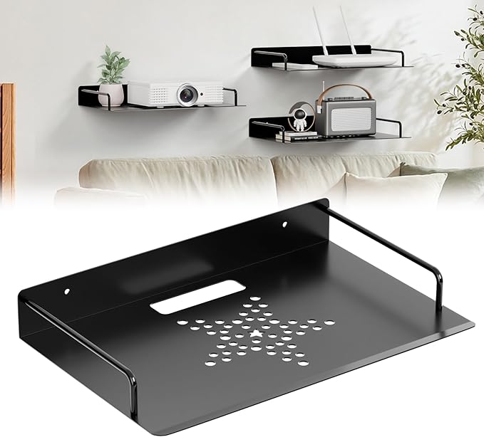 Floating Shelves for Projector, Metal WiFi Router Shelf, Cable Box Wall Mount by MEEMENG
