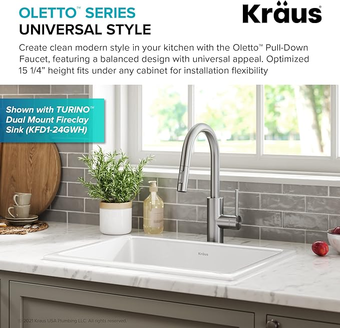 Kraus Oletto Spot Free Stainless Steel Dual Function Kitchen Faucets - Image 4