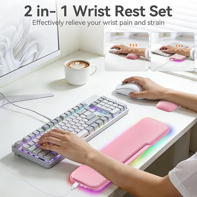 KONDOUND 2-in-1 Heated Wrist Rest Set, Ergonomic Memory Wrist Pad - Image 2