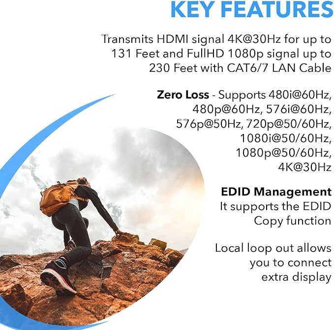 OREI 4K HDMI Over Ethernet CAT6/CAT7 Extender, Extender RJ45 4K@30Hz Upto 130 - Image 8