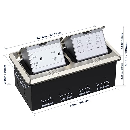 KYHSHJ Dual Pop-Up Floor Electrical Outlet Box Kit，20 Amp Stainless Steel TR - Image 4