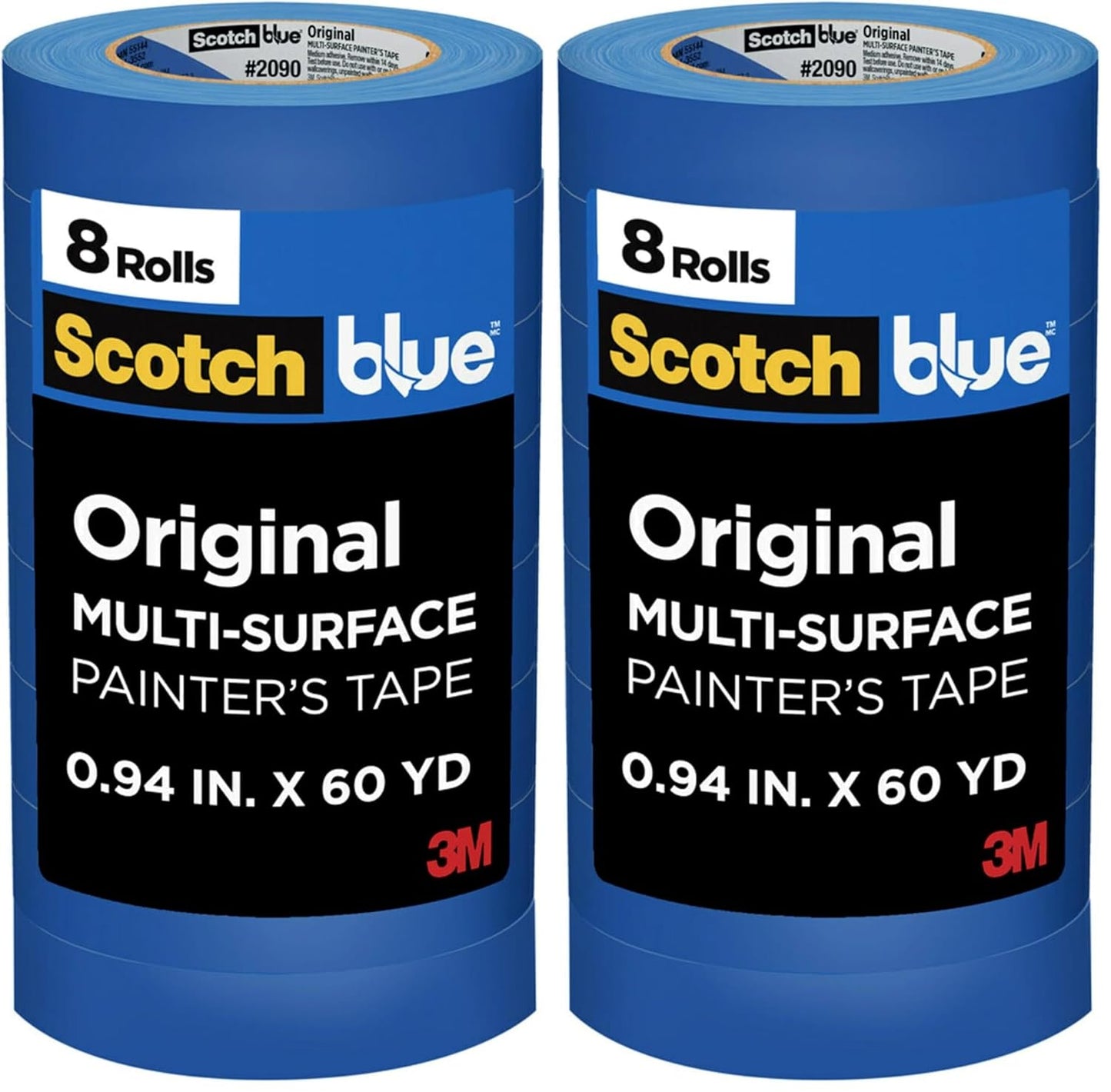 ScotchBlue Painter's Tape, 0.94" Width x 60 Yards, 8 Rolls, Blue, Multi-Surface, Indoor/Outdoor, 45% Renewable Resources, No Residue, DIY, Glass, Wood, 0.94 inches, Made in USA Imported (Pack of 2)