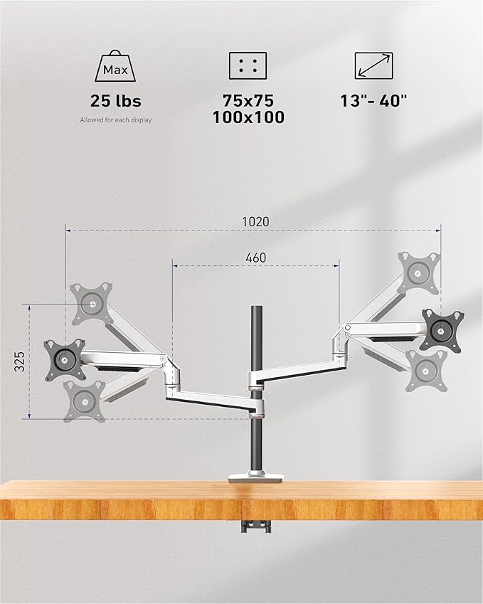 Ergounion Quad Monitor Mount, Holds Screens up to 40 Inches and 25 lbs - Image 8