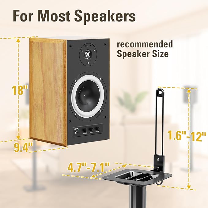 Mounting Dream Black Alloy Steel Speaker Stands, Height Adjustable Bookshelf - Image 3