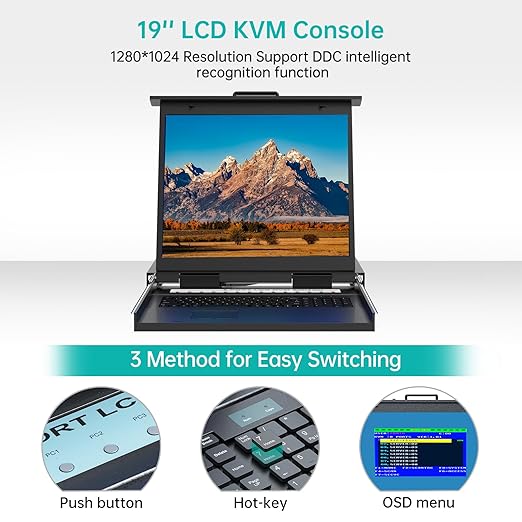 MT-VIKI Rack KVM Switch w/ 19'' LCD Monitor, Rackmount KVM Monitor Console - Image 4