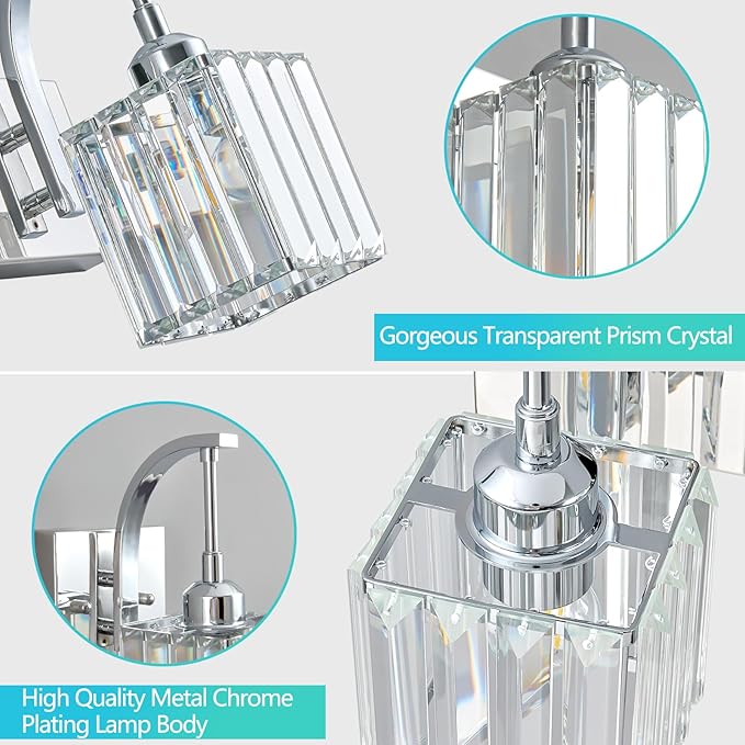FDPBY Crystal Vanity Lights 3-Light Chrome Bathroom Vanity Lights Modern - Image 5