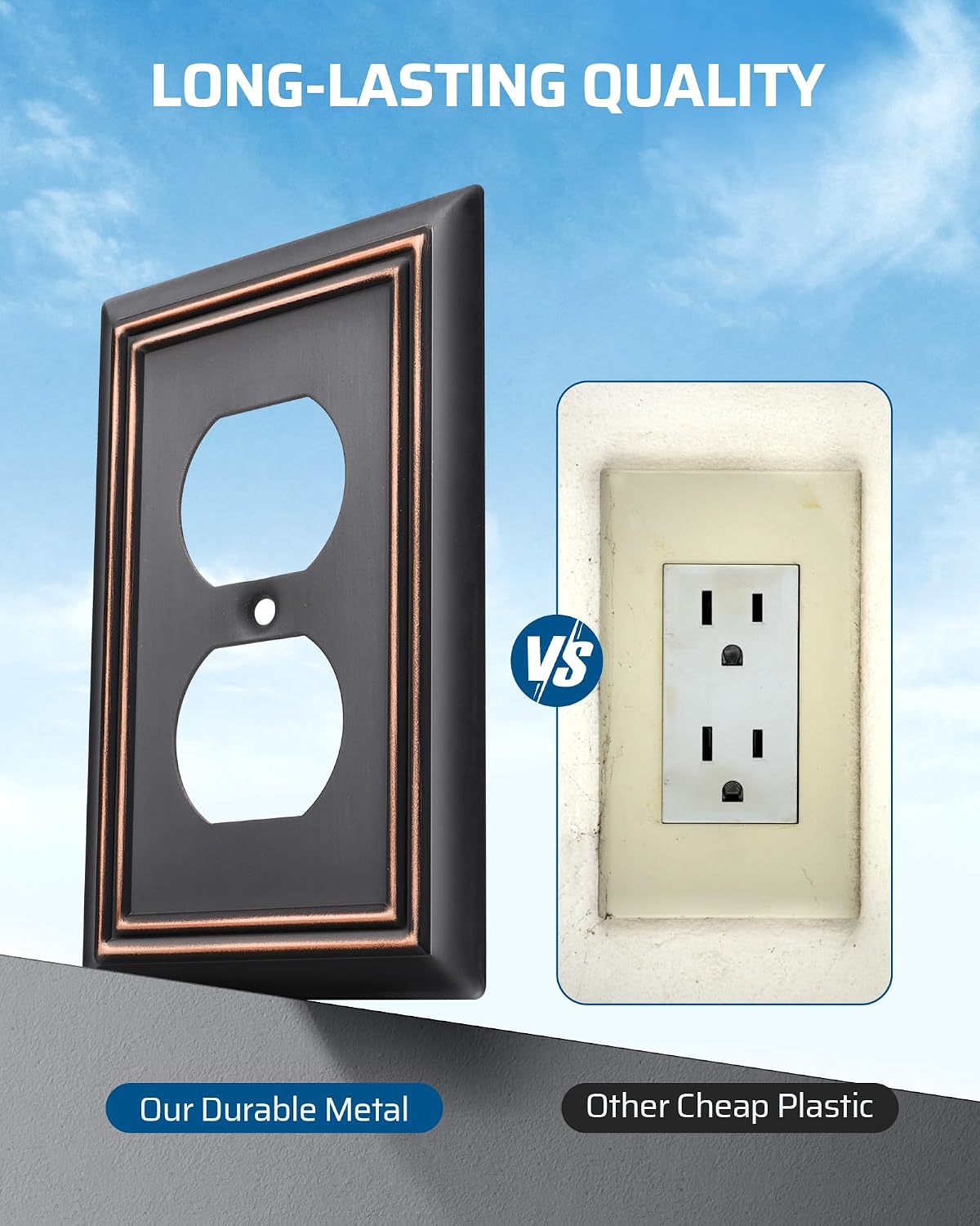 DEWENWILS 4 Pack Duplex Wall Plate, Metal Aged Bronze Wall Outlet Covers | 3.14"W x 4.92"H, Metal Face for Living Room, Bedroom, Kitchen, Fits GFCI, Dimmer, Toggle Switch